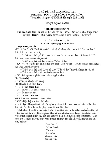 Kế hoạch bài dạy Mầm non Lớp 5 tuổi - Tuần 16, Chủ đề: Thế giới động vật - Chủ đề nhánh 2: Động vật sống trong rừng (Piềng Láo)