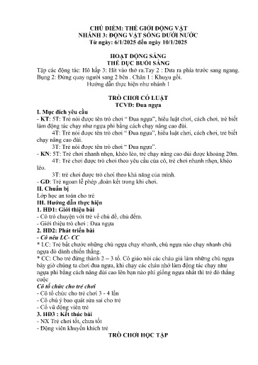 Kế hoạch bài dạy Mầm non Lớp 5 tuổi - Tuần 17, Chủ đề: Thế giới động vật - Chủ đề nhánh 3: Động vật sống dưới nước (Piềng Láo)