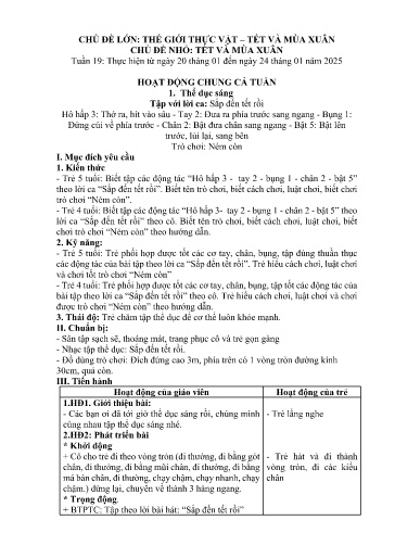 Kế hoạch bài dạy Mầm non Lớp 5 tuổi - Tuần 19, Chủ đề: Thế giới thực vật + Tết và mùa xuân - Chủ đề nhỏ: Tết và mùa xuân (Trường Chính)
