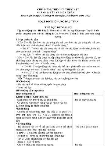 Kế hoạch bài dạy Mầm non Lớp 5 tuổi - Tuần 19, Chủ đề: Thế giới thực vật - Chủ đề nhánh 1: Tết và mùa xuân (Piềng Láo)