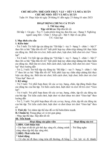 Kế hoạch bài dạy Mầm non Lớp 5 tuổi - Tuần 19, Chủ đề: Thế giới thực vật + Tết và mùa xuân - Chủ đề nhỏ: Tết và mùa xuân (Dền Sáng)