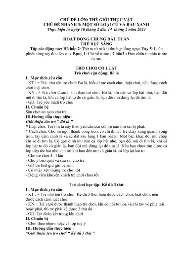 Kế hoạch bài dạy Mầm non Lớp 5 tuổi - Tuần 21, Chủ đề: Thế giới thực vật - Chủ đề nhánh 3: Một số loại củ và rau xanh (Trường Chính)