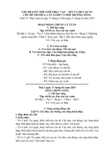 Kế hoạch bài dạy Mầm non Lớp 5 tuổi - Tuần 22, Chủ đề: Thế giới thực vật + Tết và mùa xuân - Chủ đề nhỏ: Cây xanh và môi trường sống (Dền Sáng)