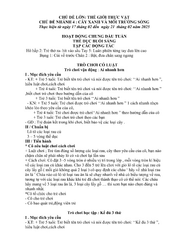 Kế hoạch bài dạy Mầm non Lớp 5 tuổi - Tuần 22, Chủ đề: Thế giới thực vật - Chủ đề nhánh 4: Cây xanh và môi trường sống (Séo Pờ Hồ)