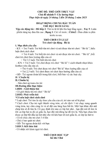 Kế hoạch bài dạy Mầm non Lớp 5 tuổi - Tuần 23, Chủ đề: Thế giới thực vật - Chủ đề nhánh 5: Cây lương thực (Piềng Láo)