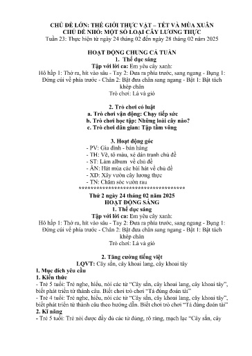 Kế hoạch bài dạy Mầm non Lớp 5 tuổi - Tuần 23, Chủ đề: Thế giới thực vật + Tết và mùa xuân - Chủ đề nhỏ: Một số loại cây lương thực (Trường Chính)