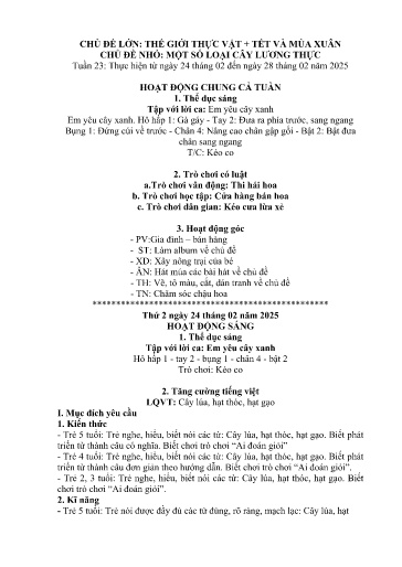 Kế hoạch bài dạy Mầm non Lớp 5 tuổi - Tuần 23, Chủ đề: Thế giới thực vật + Tết và mùa xuân - Chủ đề nhỏ: Một số loại cây lương thực (Dền Sáng)