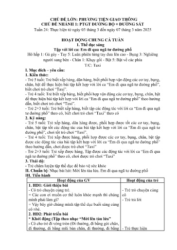 Kế hoạch bài dạy Mầm non Lớp 5 tuổi - Tuần 24, Chủ đề: Phương tiện giao thông - Chủ đề nhỏ: PTGT đường bộ + đường sắt (Dền Sáng)