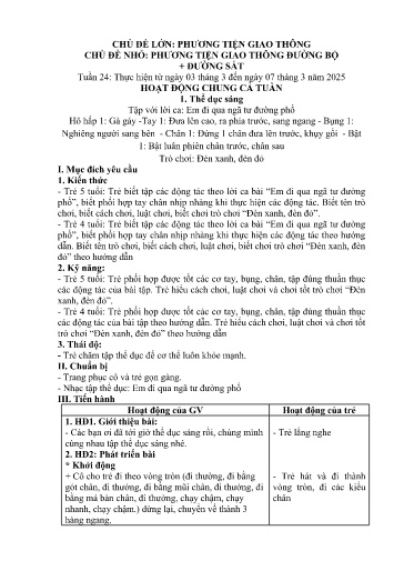 Kế hoạch bài dạy Mầm non Lớp 5 tuổi - Tuần 24, Chủ đề: Phương tiện giao thông - Chủ đề nhỏ: PTGT đường bộ + đường sắt (Trường Chính)