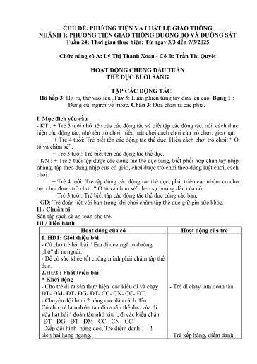 Kế hoạch bài dạy Mầm non Lớp 5 tuổi - Tuần 24, Chủ đề: Phương tiện và luật lệ giao thông - Chủ đề nhánh 1: PTGT đường bộ và đường sắt (Séo Pờ Hồ)