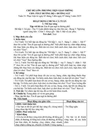 Kế hoạch bài dạy Mầm non Lớp 5 tuổi - Tuần 24, Chủ đề: Phương tiện giao thông - Chủ đề nhỏ: PTGT đường bộ + đường sắt (Trung Chải)