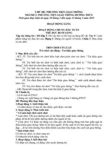 Kế hoạch bài dạy Mầm non Lớp 5 tuổi - Tuần 25, Chủ đề: Phương tiện giao thông - Chủ đề nhánh 2: PTGT đường thủy (Piềng Láo)