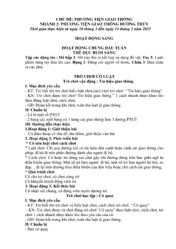 Kế hoạch bài dạy Mầm non Lớp 5 tuổi - Tuần 25, Chủ đề: Phương tiện giao thông - Chủ đề nhánh 2: PTGT đường thủy (Trường Chính)