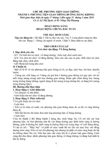Kế hoạch bài dạy Mầm non Lớp 5 tuổi - Tuần 26, Chủ đề: Phương tiện giao thông - Chủ đề nhánh 3: PTGT đường hàng không (Trường Chính)