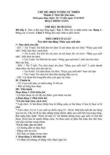 Kế hoạch bài dạy Mầm non Lớp 5 tuổi - Tuần 29, Chủ đề: Hiện tượng tự nhiên - Chủ đề nhánh 2: Thời tiết bốn mùa (Séo Pờ Hồ)