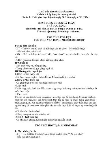 Kế hoạch bài dạy Mầm non Lớp 5 tuổi - Tuần 3, Chủ đề: Trường mầm non - Chủ đề nhánh 3: Lớp học yêu thương của bé (Trường Chính)