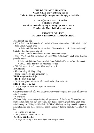 Kế hoạch bài dạy Mầm non Lớp 5 tuổi - Tuần 3, Chủ đề: Trường mầm non - Chủ đề nhánh 3: Lớp học yêu thương của bé (Piềng Láo)