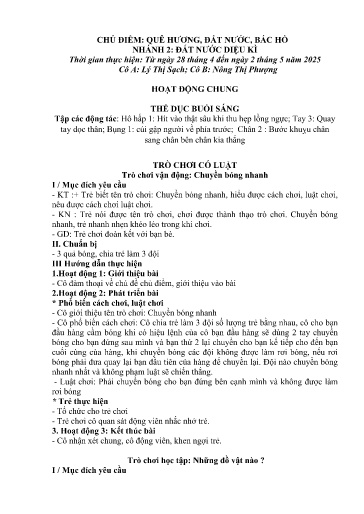 Kế hoạch bài dạy Mầm non Lớp 5 tuổi - Tuần 32, Chủ đề: Quê hương, đất nước, Bác Hồ - Chủ đề nhánh 2: Đất nước diệu kì (Trường Chính)