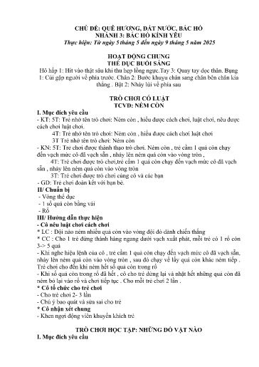Kế hoạch bài dạy Mầm non Lớp 5 tuổi - Tuần 33, Chủ đề: Quê hương, đất nước và Bác Hồ - Chủ đề nhánh 3: Bác Hồ kính yêu (Piềng Láo)