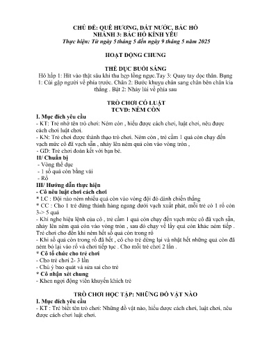Kế hoạch bài dạy Mầm non Lớp 5 tuổi - Tuần 33, Chủ đề: Quê hương, đất nước, Bác Hồ - Chủ đề nhánh 3: Bác Hồ kính yêu (Trường Chính)