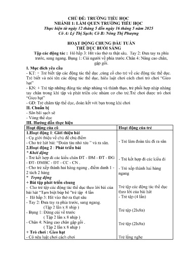 Kế hoạch bài dạy Mầm non Lớp 5 tuổi - Tuần 34, Chủ đề: Trường Tiểu học - Chủ đề nhánh 1: Làm quen trường tiểu học (Trường Chính)