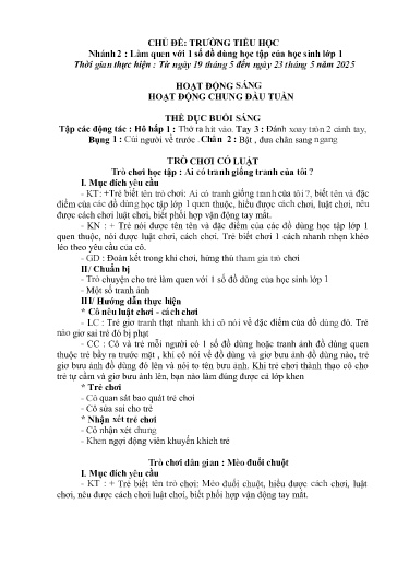 Kế hoạch bài dạy Mầm non Lớp 5 tuổi - Tuần 35, Chủ đề: Trường Tiểu học - Chủ đề nhánh 2: Làm quen với 1 số đồ dùng học tập của học sinh lớp 1 (Trường Chính)