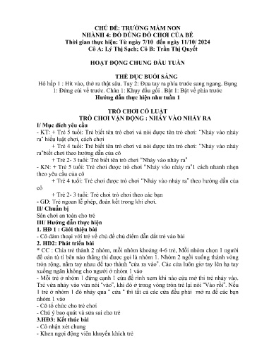Kế hoạch bài dạy Mầm non Lớp 5 tuổi - Tuần 4, Chủ đề: Trường mầm non - Chủ đề nhánh 4: Đồ dùng đồ chơi của bé (Séo Pờ Hồ)