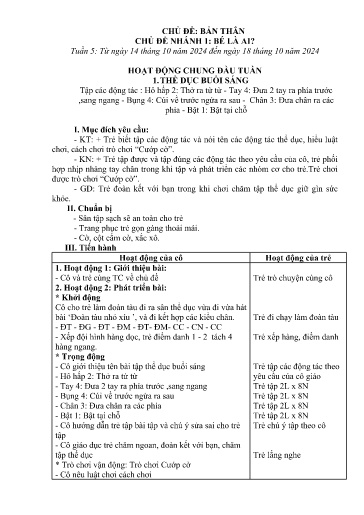 Kế hoạch bài dạy Mầm non Lớp 5 tuổi - Tuần 5, Chủ đề: Bản thân - Chủ đề nhánh 1: Bé là ai? (Trường Chính)
