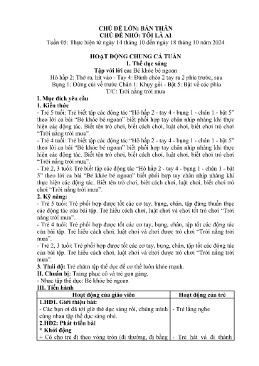 Kế hoạch bài dạy Mầm non Lớp 5 tuổi - Tuần 5, Chủ đề: Bản thân - Chủ đề nhỏ: Tôi là ai (Dền Sáng)