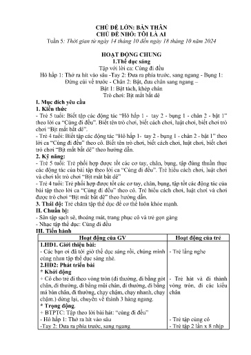 Kế hoạch bài dạy Mầm non Lớp 5 tuổi - Tuần 5, Chủ đề: Bản thân - Chủ đề nhỏ: Tôi là ai (Trường Chính)