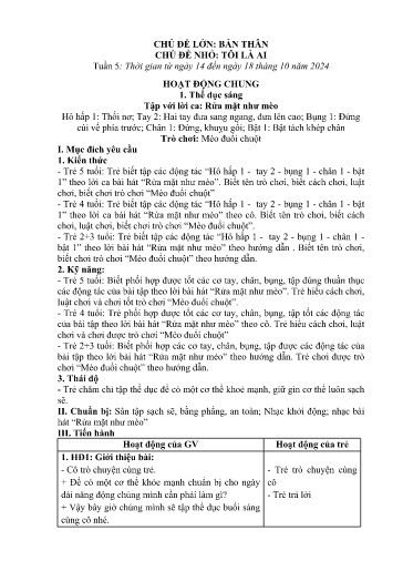 Kế hoạch bài dạy Mầm non Lớp 5 tuổi - Tuần 5, Chủ đề: Bản thân - Chủ đề nhỏ: Tôi là ai (Trung Chải)