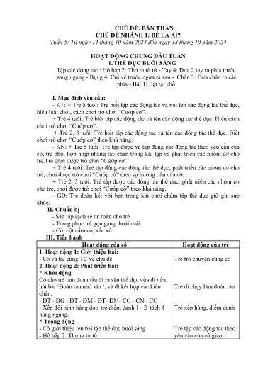 Kế hoạch bài dạy Mầm non Lớp 5 tuổi - Tuần 5, Chủ đề: Bản thân - Chủ đề nhánh 1: Bé là ai? (Séo Pờ Hồ)