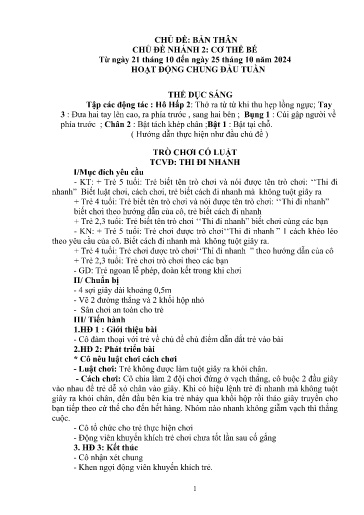 Kế hoạch bài dạy Mầm non Lớp 5 tuổi - Tuần 6, Chủ đề: Bản thân - Chủ đề nhánh 2: Cơ thể bé (Piềng Láo)