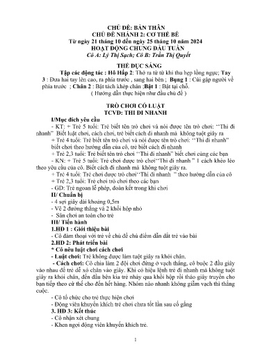 Kế hoạch bài dạy Mầm non Lớp 5 tuổi - Tuần 6, Chủ đề: Bản thân - Chủ đề nhánh 2: Cơ thể bé (Séo Pờ Hồ)