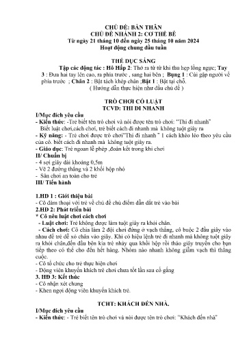 Kế hoạch bài dạy Mầm non Lớp 5 tuổi - Tuần 6, Chủ đề: Bản thân - Chủ đề nhánh 2: Cơ thể bé (Trường Chính)