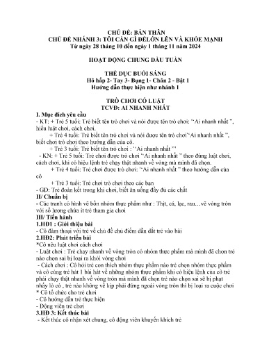 Kế hoạch bài dạy Mầm non Lớp 5 tuổi - Tuần 7, Chủ đề: Bản thân - Chủ đề nhánh 3: Tôi cần gì để lớn lên và khỏe mạnh (Séo Pờ Hồ)