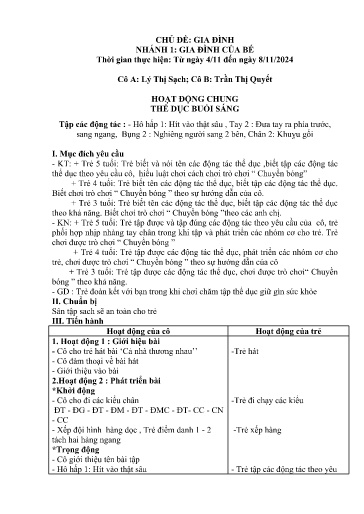 Kế hoạch bài dạy Mầm non Lớp 5 tuổi - Tuần 8, Chủ đề: Gia đình - Chủ đề nhánh 1: Gia đình của bé (Séo Pờ Hồ)