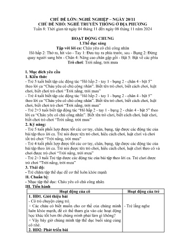 Kế hoạch bài dạy Mầm non Lớp 5 tuổi - Tuần 8, Chủ đề: Nghề nghiệp - Ngày 20/11 - Chủ đề nhỏ: Nghề truyền thống ở địa phương (Dền Sáng)