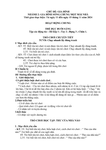 Kế hoạch bài dạy Mầm non Lớp 5 tuổi - Tuần 9, Chủ đề: Gia đình - Chủ đề nhánh 2: Gia đình sống chung một mái nhà (Séo Pờ Hồ)