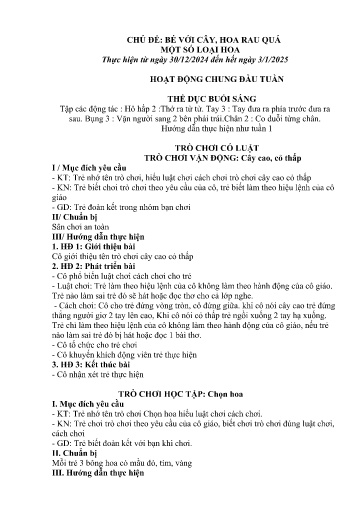 Kế hoạch bài dạy Mầm non Lớp Nhà trẻ - Tuần 16, Chủ đề: Bé với cây, hoa rau quả - Chủ đề nhánh: Một số loại hoa (Trường Chính)