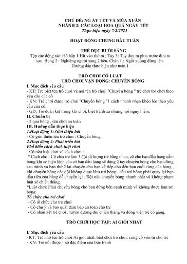 Kế hoạch bài dạy Mầm non Lớp Nhà trẻ - Tuần 20, Chủ đề: Ngày Tết và mùa xuân - Chủ đề nhánh 2: Các loại hoa quả ngày Tết (Trường Chính)