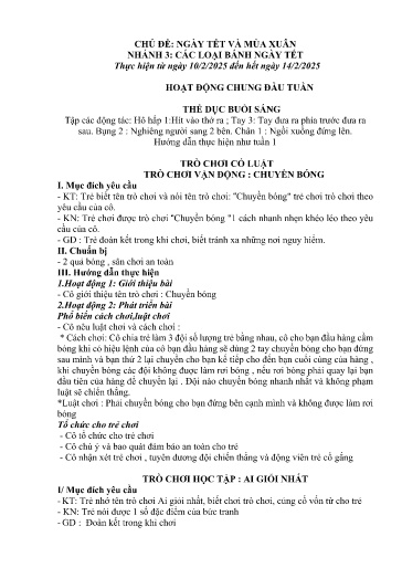 Kế hoạch bài dạy Mầm non Lớp Nhà trẻ - Tuần 21, Chủ đề: Ngày Tết và mùa xuân - Chủ đề nhánh 3: Các loại bánh ngày Tết (Trường Chính)