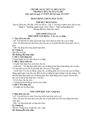 Kế hoạch bài dạy Mầm non Lớp Nhà trẻ - Tuần 22, Chủ đề: Ngày Tết và mùa xuân - Chủ đề nhánh 4: Mùa xuân của bé (Trường Chính)