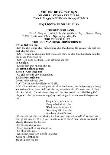 Kế hoạch bài dạy Mầm non Lớp Nhà trẻ - Tuần 3, Chủ đề: Bé và các bạn - Chủ đề nhánh 3: Lớp nhà trẻ của bé (Trường Chính)