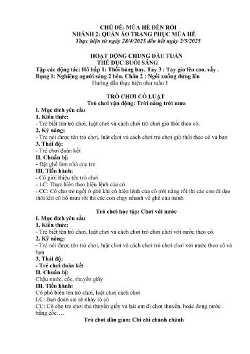 Kế hoạch bài dạy Mầm non Lớp Nhà trẻ - Tuần 32, Chủ đề: Mùa hè đến rồi - Chủ đề nhánh 2: Quần áo trang phục mùa hè (Trường Chính)