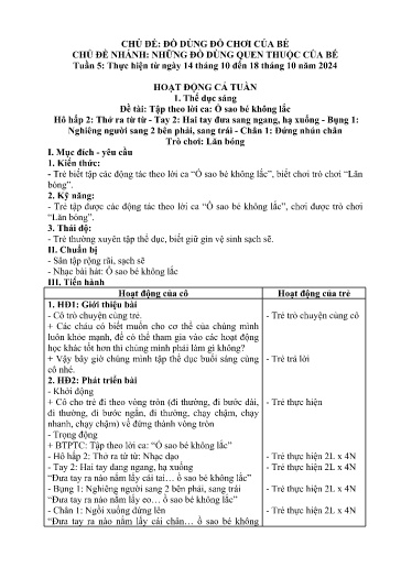 Kế hoạch bài dạy Mầm non Lớp Nhà trẻ - Tuần 5, Chủ đề: Đồ dùng đồ chơi của bé - Chủ đề nhánh: Những đồ dùng quen thuộc của bé (Trường Chính)