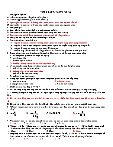 Phiếu bài tập trắc nghiệm Vật lí 12 - Chuyên đề: Sóng dừng (Có đáp án)