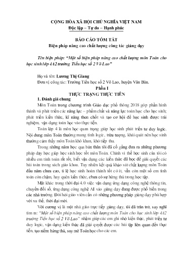 SKKN Một số biện pháp nâng cao chất lượng môn Toán cho học sinh lớp 4A2 trường Tiểu học số 2 Võ Lao (Lương Thị Giang)