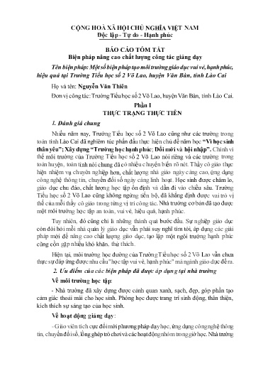 SKKN Một số biện pháp tạo môi trường giáo dục vui vẻ, hạnh phúc, hiệu quả tại Trường Tiểu học số 2 Võ Lao, huyện Văn Bàn, tỉnh Lào Cai (Nguyễn Văn Thiên)