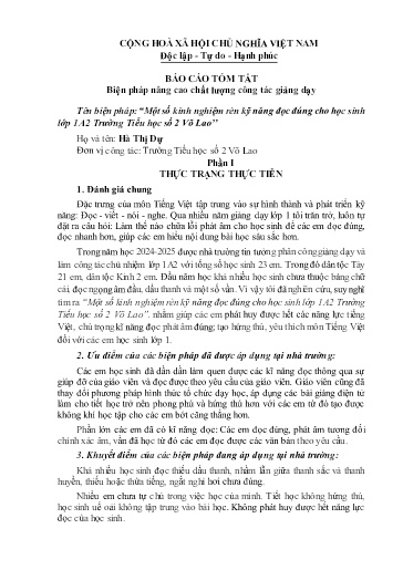 SKKN Một số kinh nghiệm rèn kỹ năng đọc đúng cho học sinh lớp 1A2 Trường Tiểu học số 2 Võ Lao (Hà Thị Dự)